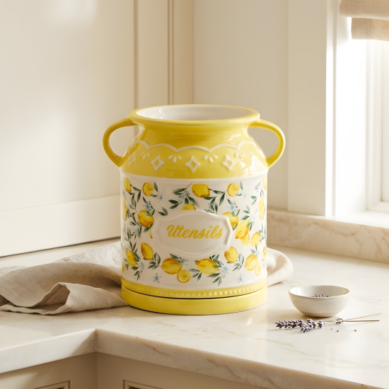 Lemon Pattern Porcelain Utensil Holder Large